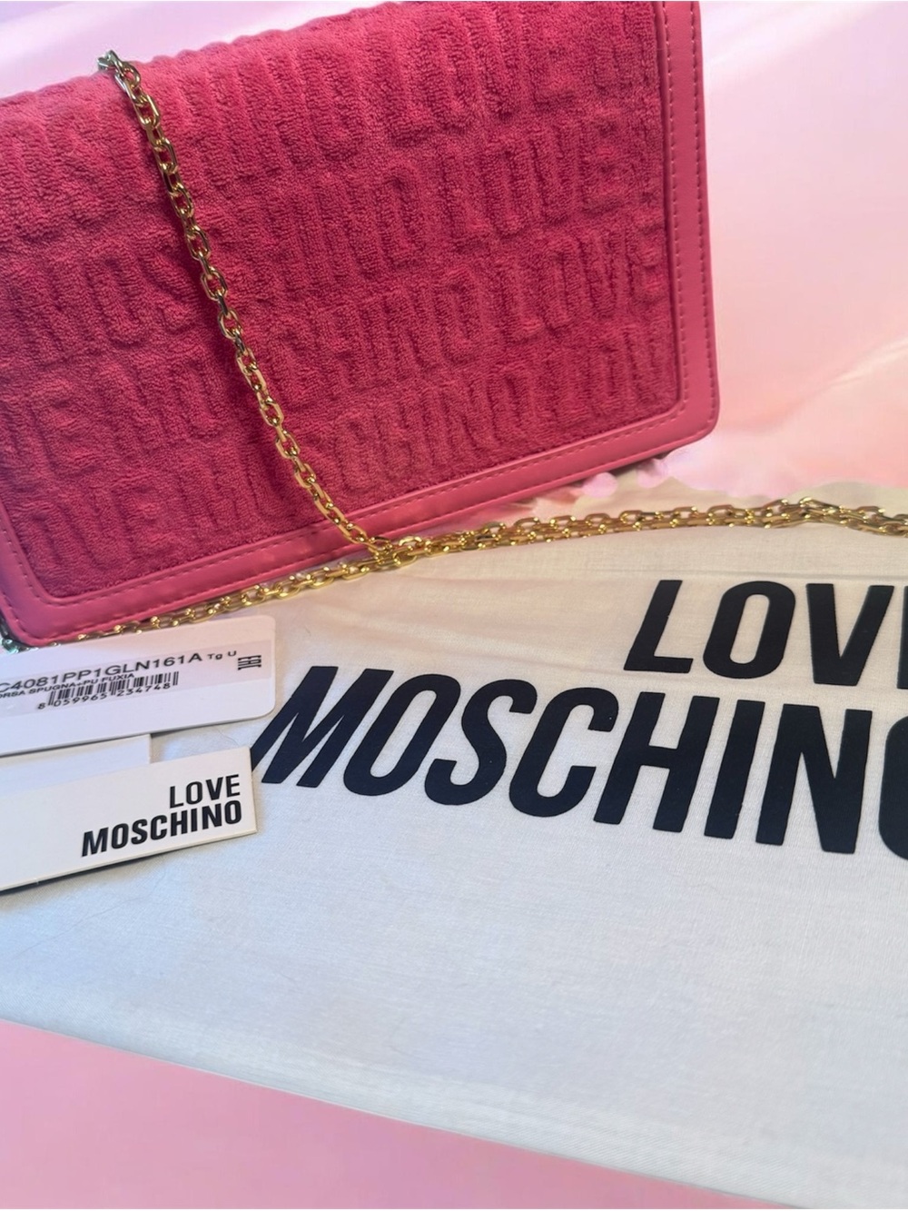 Love Moschino Hot Pink Embossed Chain Crossbody